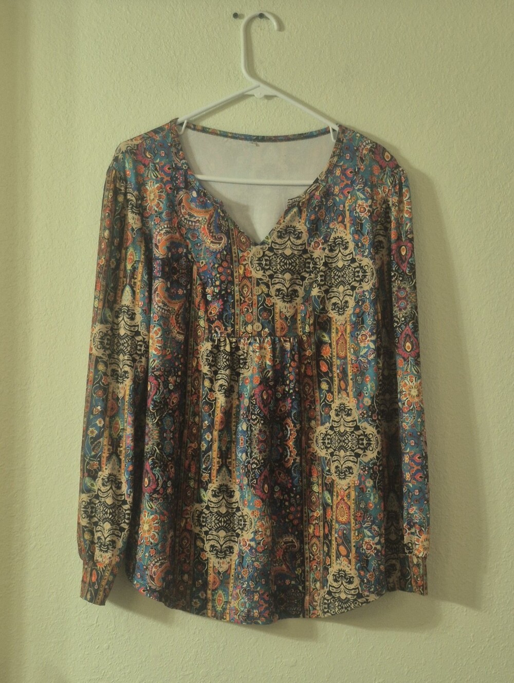 Multicolor Bohemian V-Neck Long-Sleeve Tunic